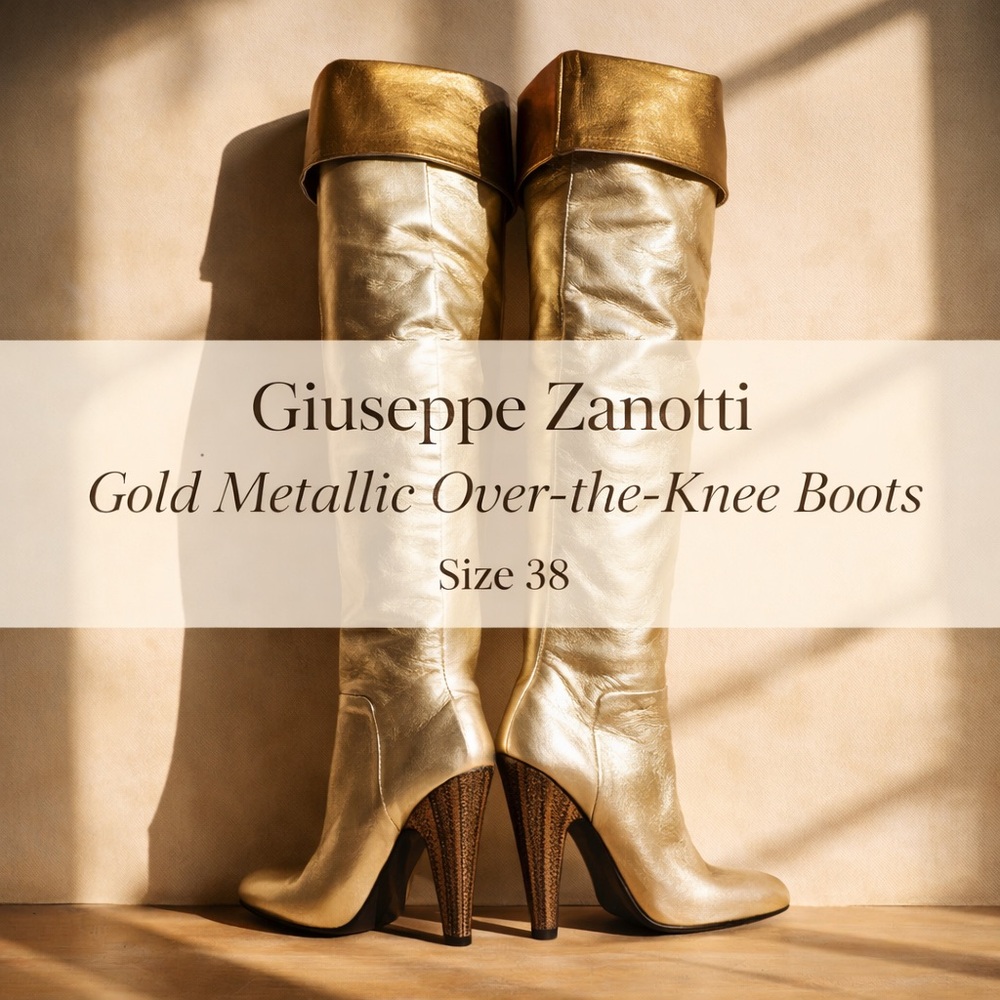 Giuseppe Zanotti Gold Metallic Over-the-Knee Boots Made in Italy